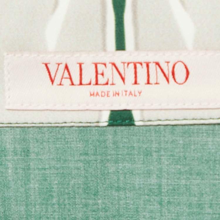 Pre Owned Valentino Green Printed Cotton Bowling Shirt M