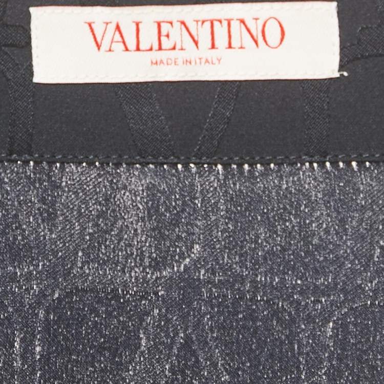 Pre Owned Valentino Black Silk Logo Jacquard Oversized Bowling Shirt S