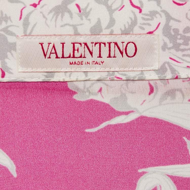 Pre Owned Valentino Pink Printed Silk Oversized Bowling Shirt M