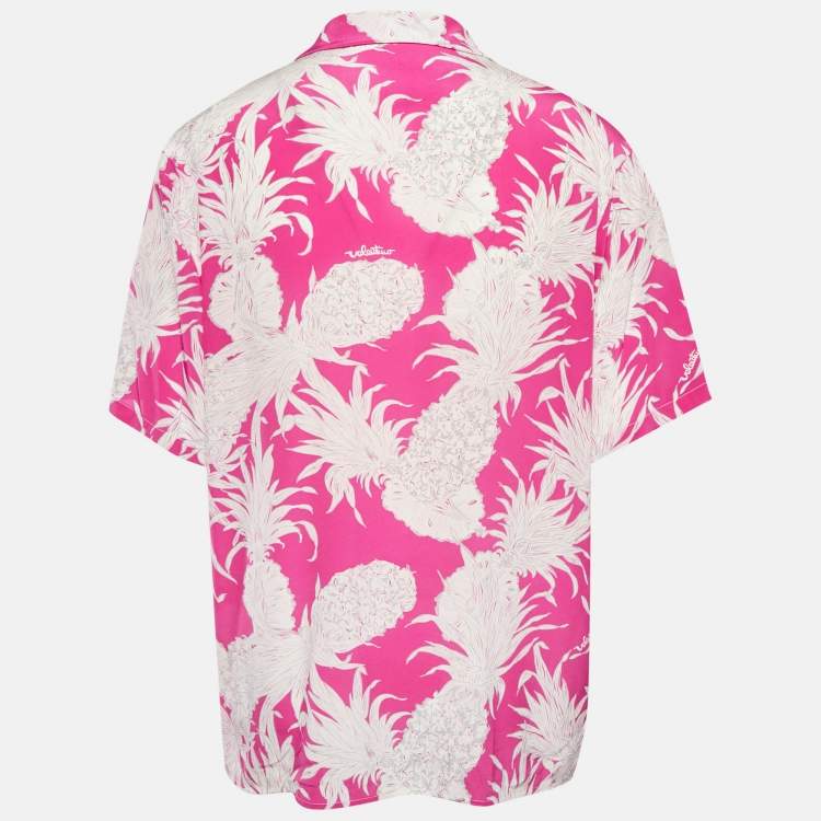 Pre Owned Valentino Pink Printed Silk Oversized Bowling Shirt M