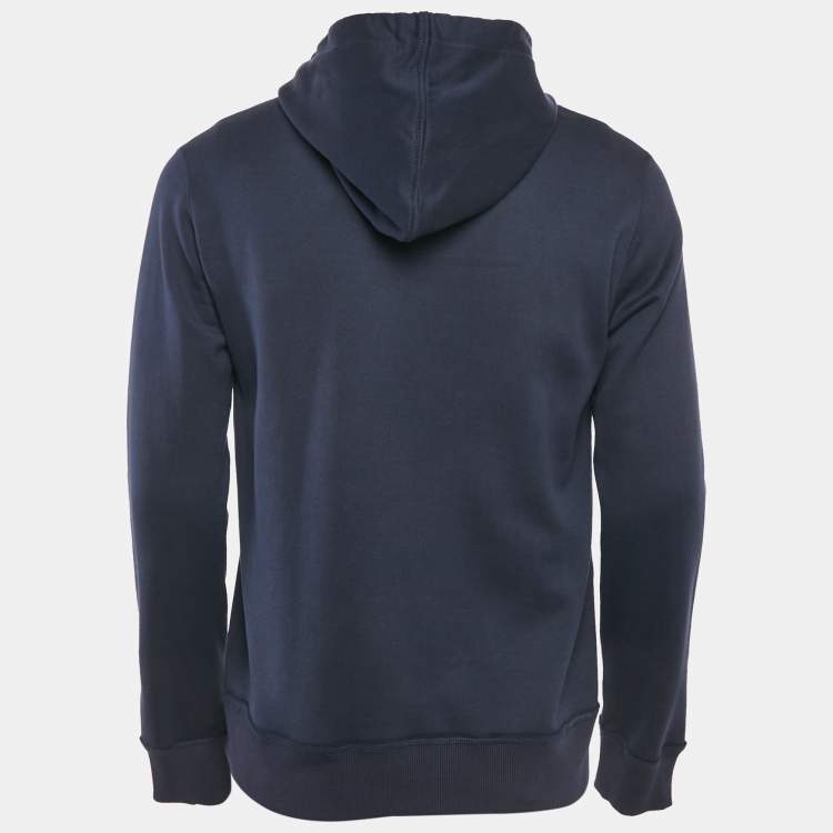 Pre Owned Valentino Blue Logo Print Cotton Hooded Sweatshirt XS