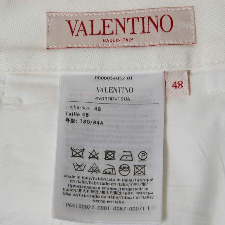 Pre Owned Valentino White Stretch Cotton Canvas V Detail Bermuda Shorts M