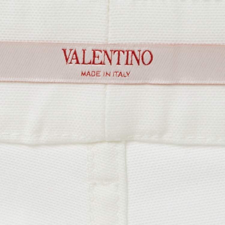 Pre Owned Valentino White Stretch Cotton Canvas V Detail Bermuda Shorts M