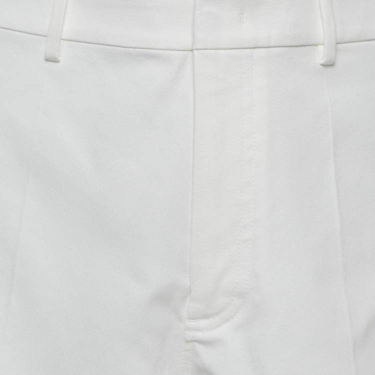 Pre Owned Valentino White Stretch Cotton Canvas V Detail Bermuda Shorts M