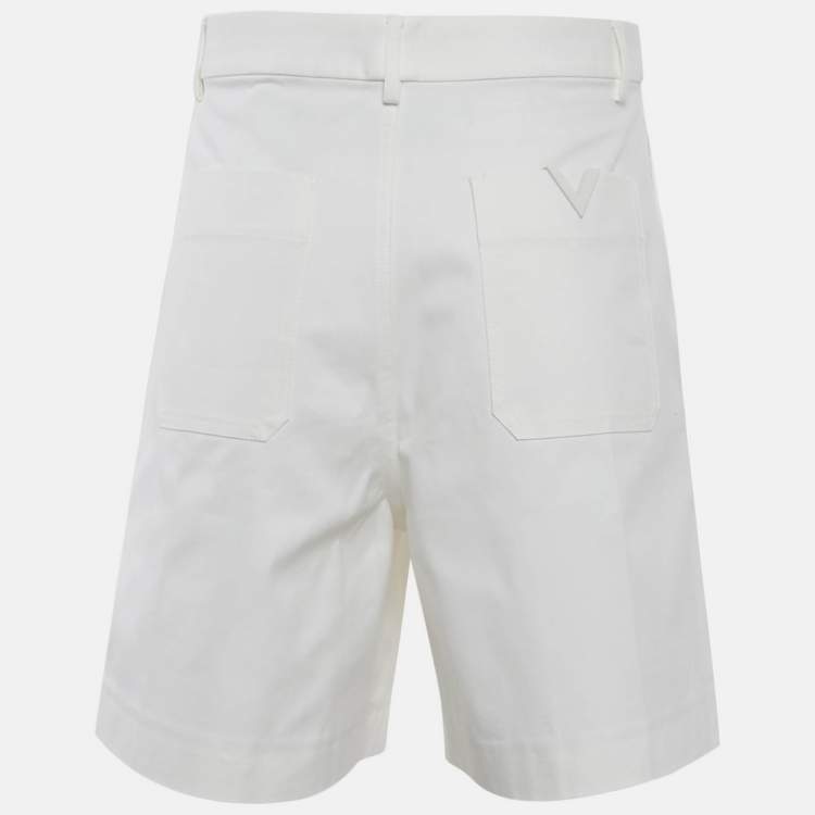 Pre Owned Valentino White Stretch Cotton Canvas V Detail Bermuda Shorts M