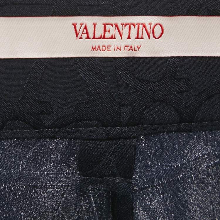 Pre Owned Valentino Black Logo Jacquard Silk Shorts M