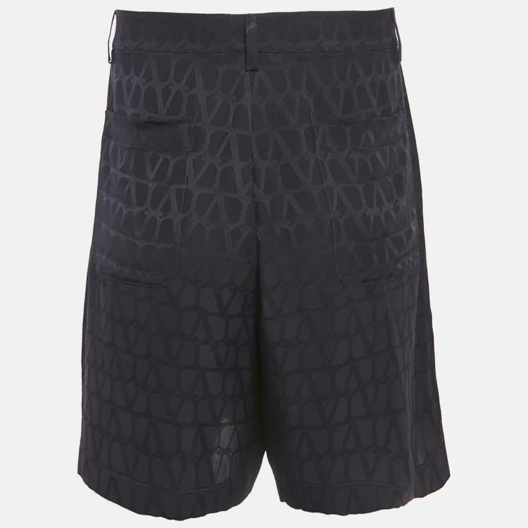 Pre Owned Valentino Black Logo Jacquard Silk Shorts M