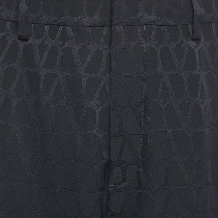 Pre Owned Valentino Black Logo Jacquard Silk Shorts M