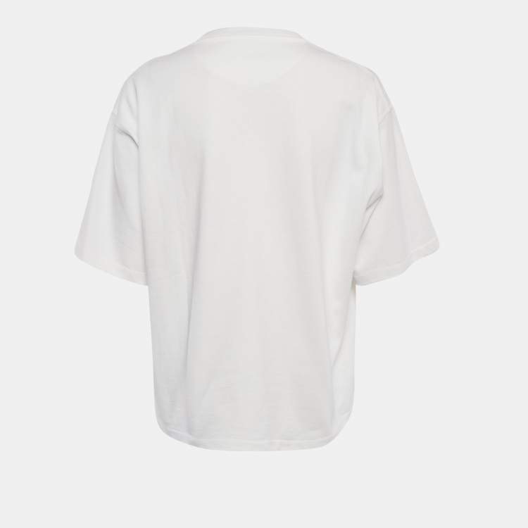 Pre Owned Valentino White Logo Print Cotton Boxy Crew Neck T-Shirt M 