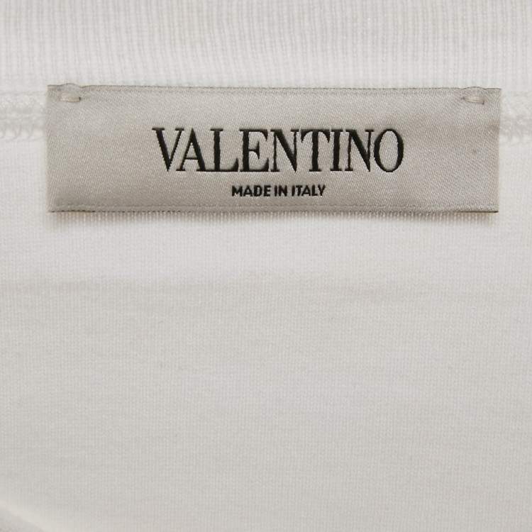 Pre Owned Valentino White Logo Print Cotton Boxy Crew Neck T-Shirt M 