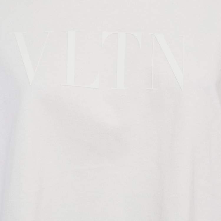 Pre Owned Valentino White Logo Print Cotton Boxy Crew Neck T-Shirt M 