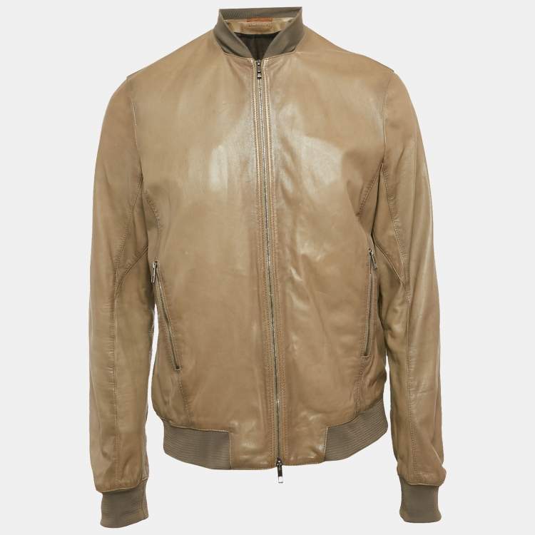 Pre Owned Valentino Grey Leather Zip-Up Jacket XL