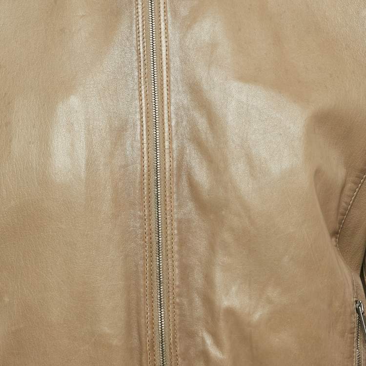 Pre Owned Valentino Grey Leather Zip-Up Jacket XL