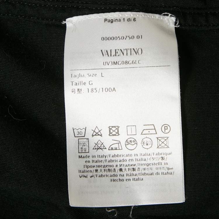 Pre Owned Valentino Black Logo Applique Detail Cotton Crew Neck T-Shirt L