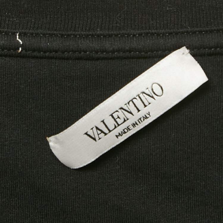 Pre Owned Valentino Black Logo Applique Detail Cotton Crew Neck T-Shirt L