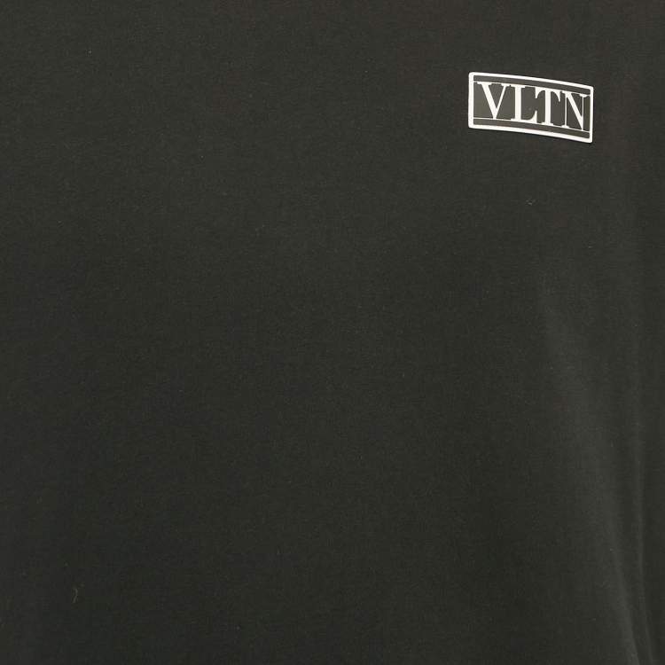 Pre Owned Valentino Black Logo Applique Detail Cotton Crew Neck T-Shirt L