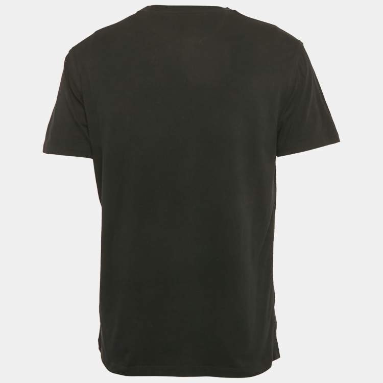 Pre Owned Valentino Black Logo Applique Detail Cotton Crew Neck T-Shirt L