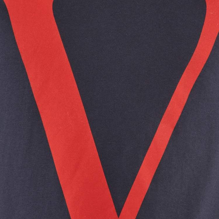 Pre Owned Valentino Navy Blue V Logo Cotton Crew Neck T-Shirt S