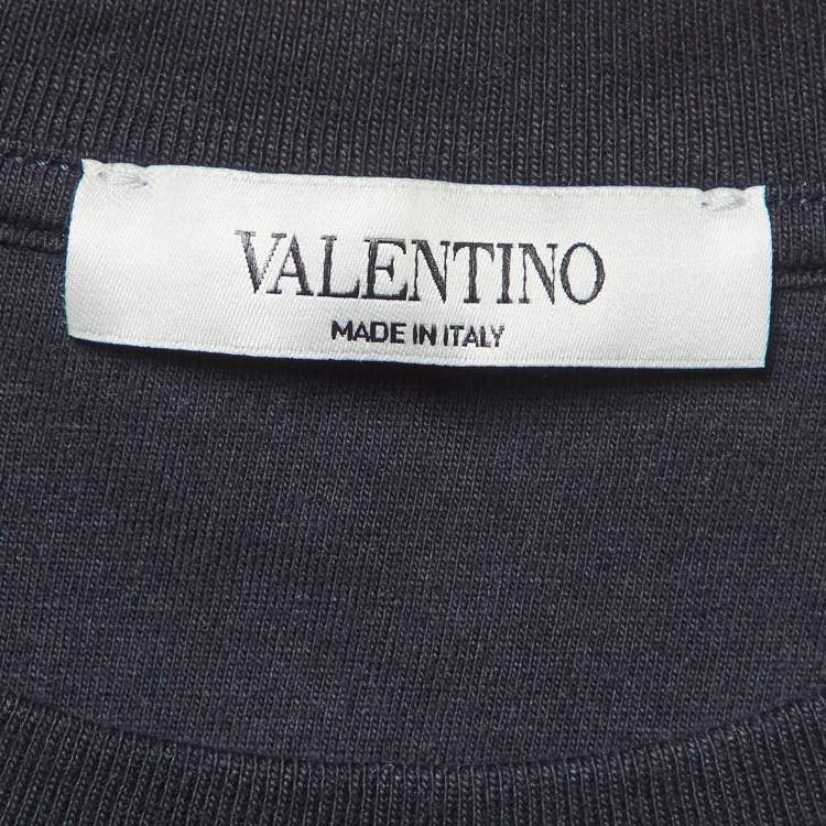 Pre Owned Valentino Navy Blue V Logo Cotton Crew Neck T-Shirt S