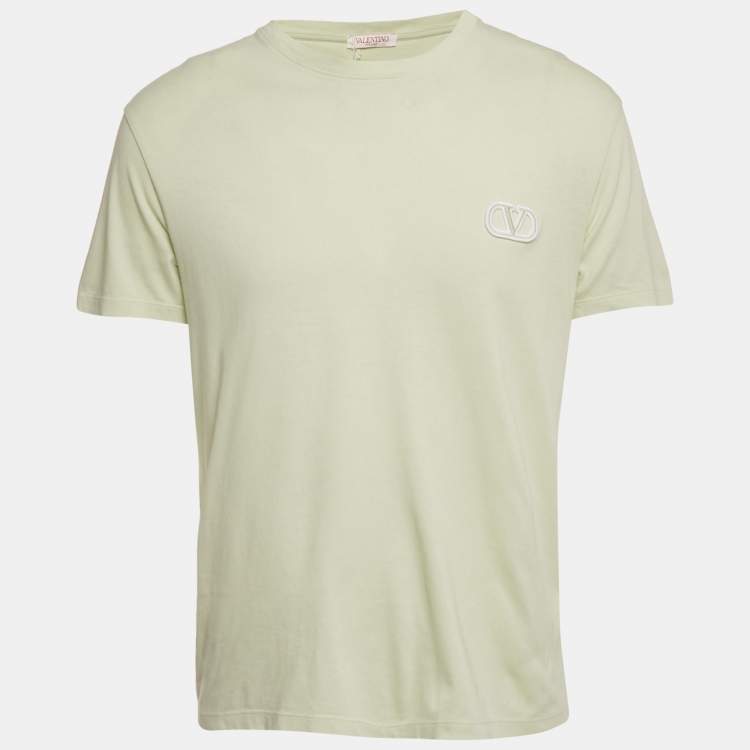 Pre Owned Valentino Mint Green Logo Applique Jersey T-Shirt M