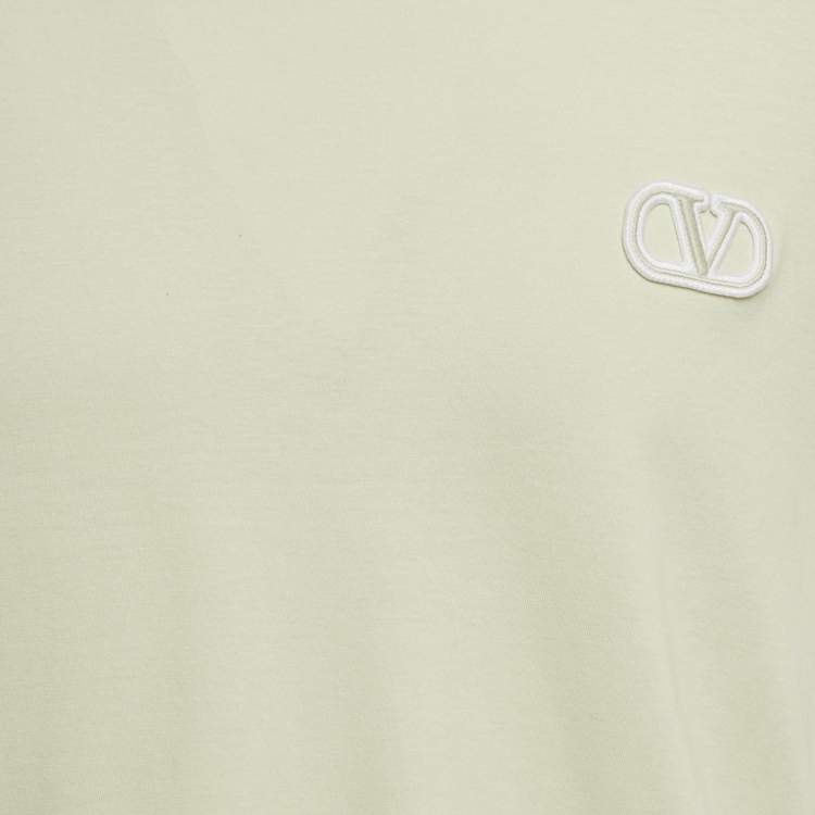 Pre Owned Valentino Mint Green Logo Applique Jersey T-Shirt M