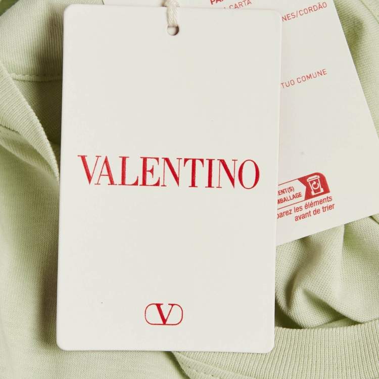 Pre Owned Valentino Mint Green Logo Applique Jersey T-Shirt M