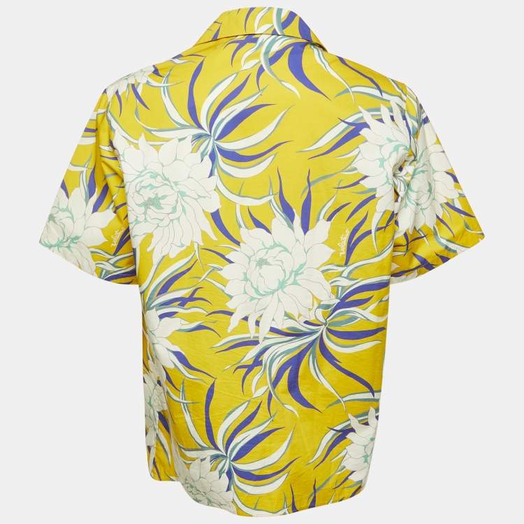 Pre Owned Valentino Yellow Printed Cotton Short Sleeve Shirt M
