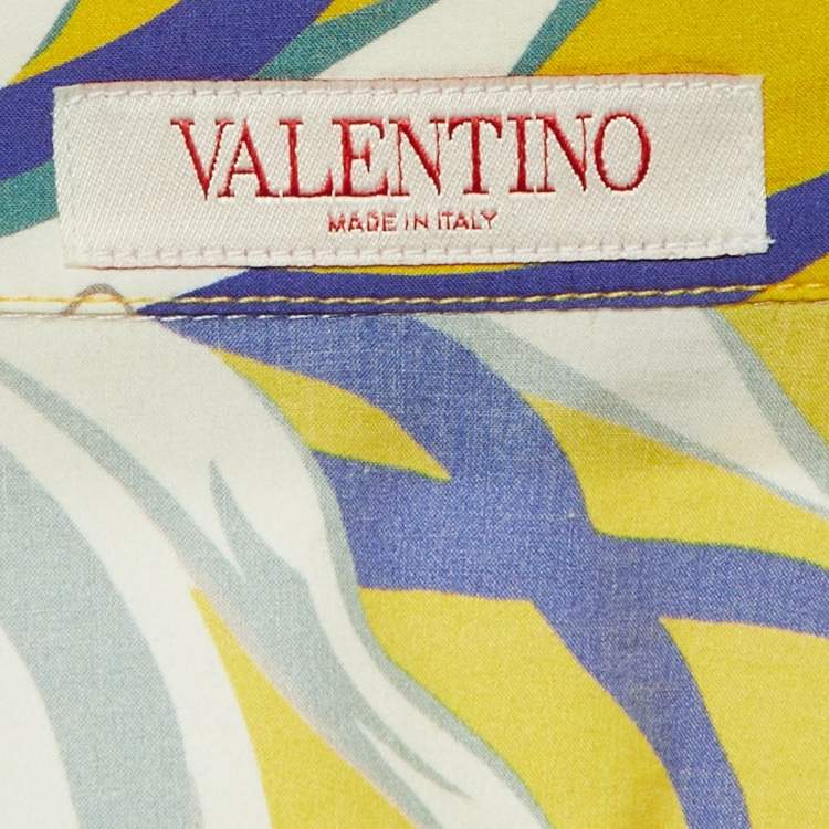 Pre Owned Valentino Yellow Printed Cotton Short Sleeve Shirt M