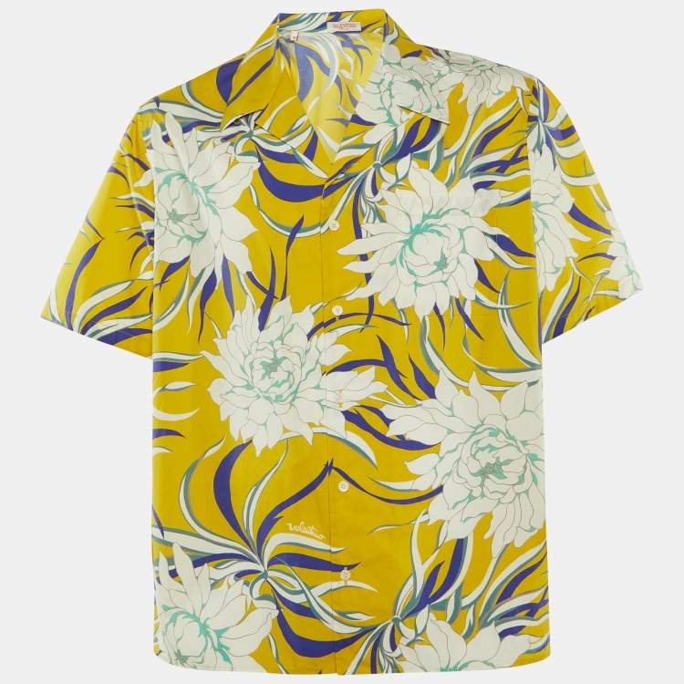 Pre Owned Valentino Yellow Printed Cotton Short Sleeve Shirt M