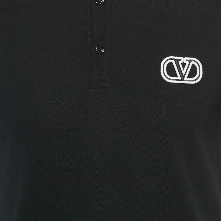 Pre Owned Valentino Black Cotton Logo Embroidered Cotton Polo T-Shirt M