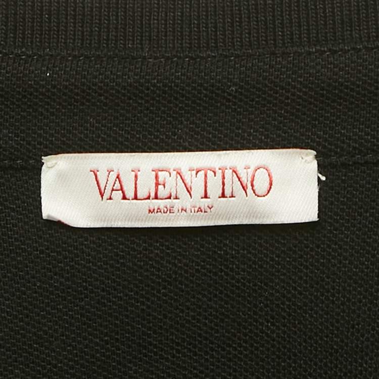 Pre Owned Valentino Black Cotton Logo Embroidered Cotton Polo T-Shirt M