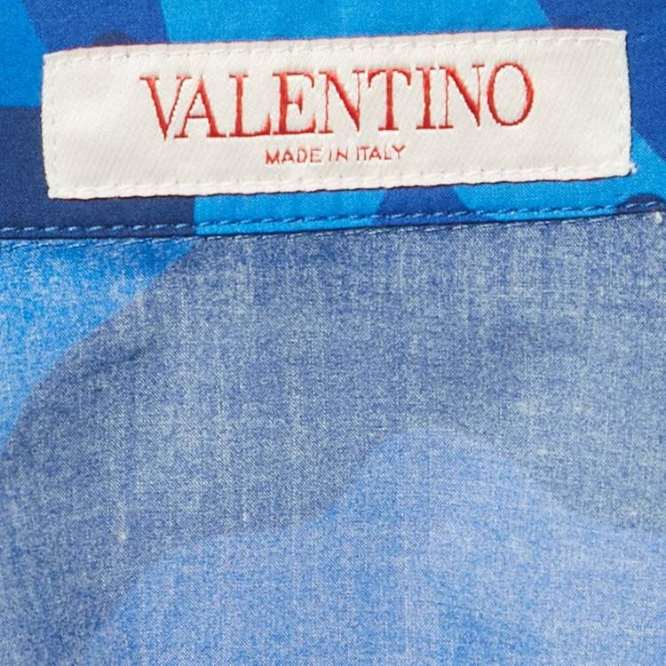 Pre Owned Valentino Blue Camouflage Print Cotton Shirt L 