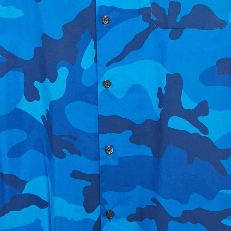 Pre Owned Valentino Blue Camouflage Print Cotton Shirt L 