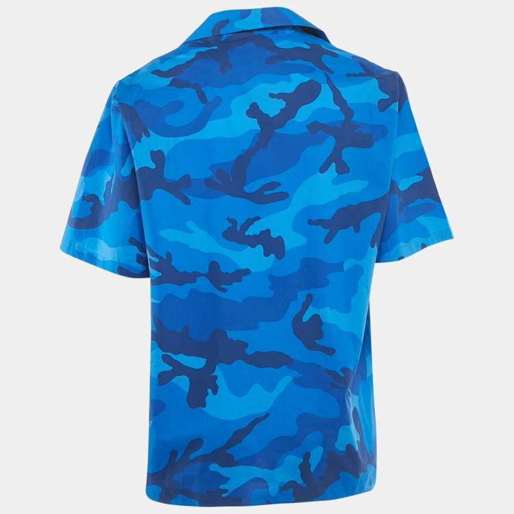 Pre Owned Valentino Blue Camouflage Print Cotton Shirt L 