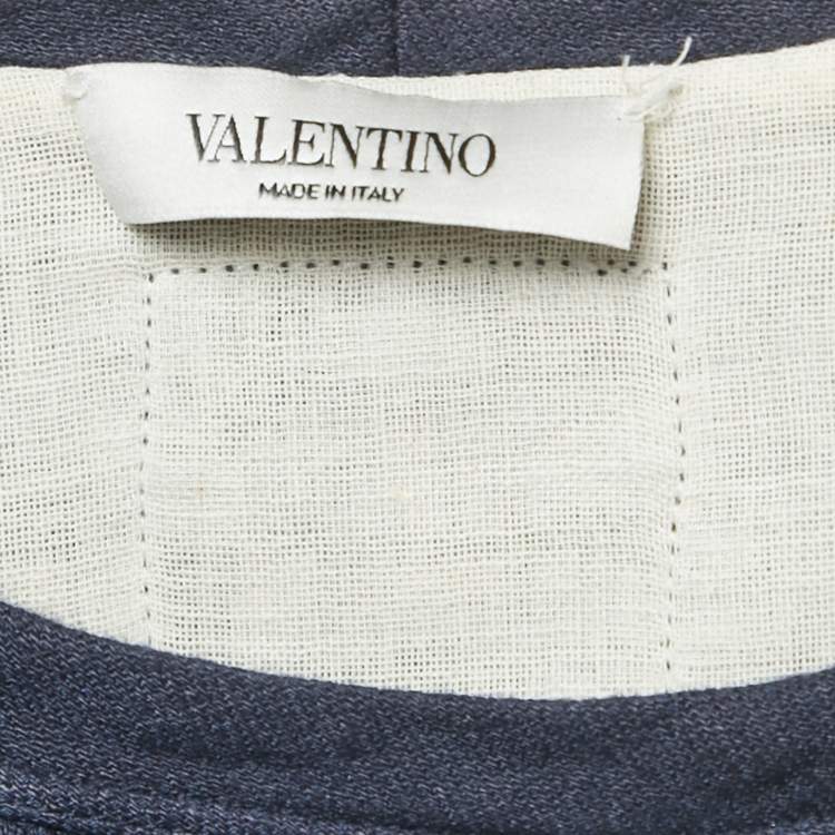 Pre Owned Valentino Blue Beaded Linen Blend Pullover XS