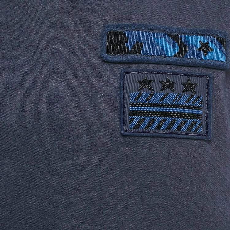 Pre Owned Valentino Blue Beaded Linen Blend Pullover XS