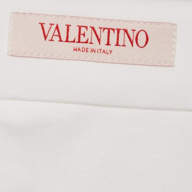 Pre Owned Valentino White Poplin V Detail Pocket Vacation Shirt M