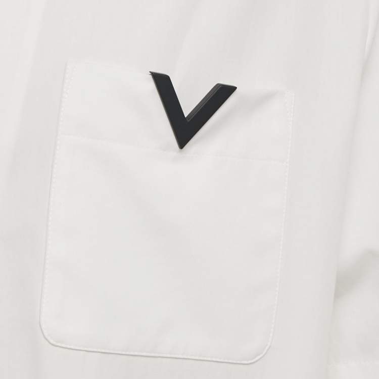 Pre Owned Valentino White Poplin V Detail Pocket Vacation Shirt M
