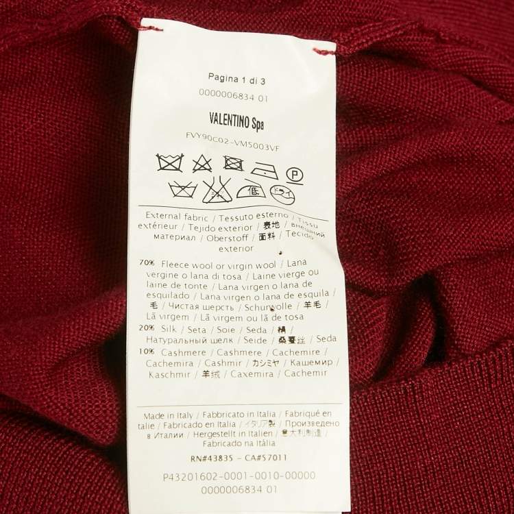 Pre Owned Valentino Burgundy Logo Embroidered Wool Blend V-Neck Jumper L