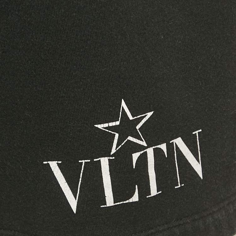 Pre Owned Valentino Black Logo Print Cotton Shorts L