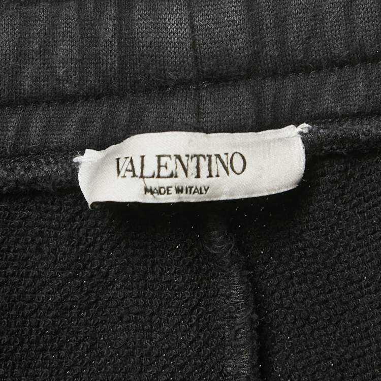 Pre Owned Valentino Black Logo Print Cotton Shorts L