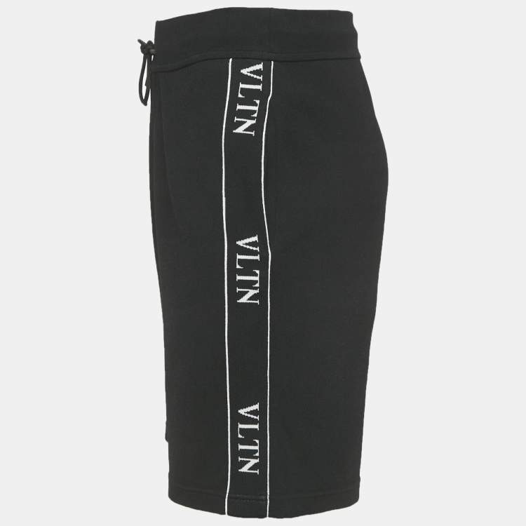 Pre Owned Valentino Black Logo Intarsia Knit Drawstring Shorts S