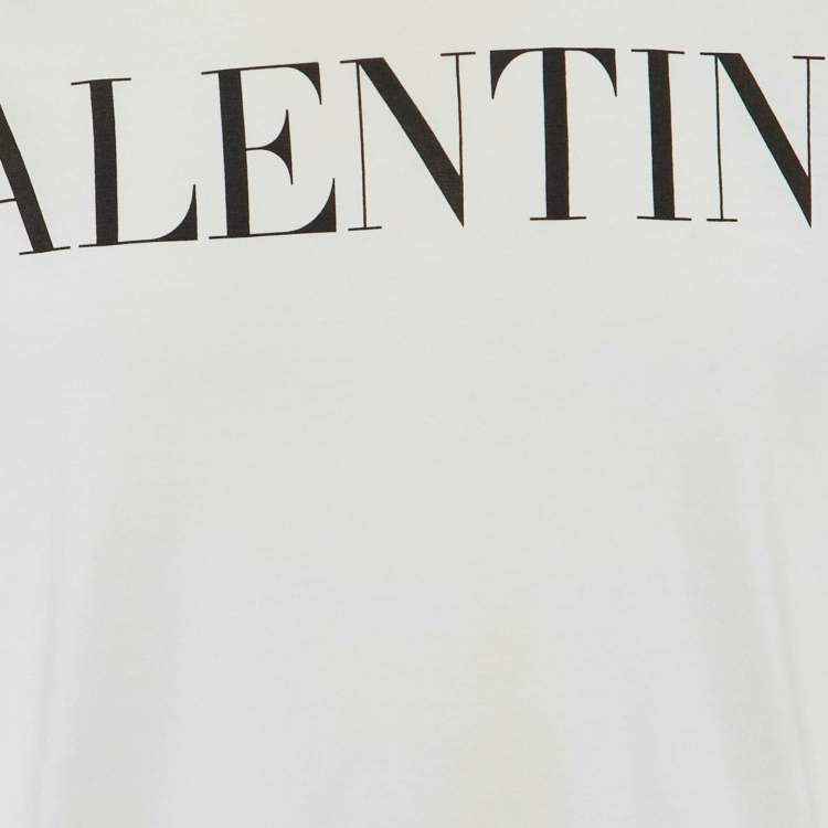 Pre Owned Valentino White Logo Print Cotton Crew Neck T-Shirt M