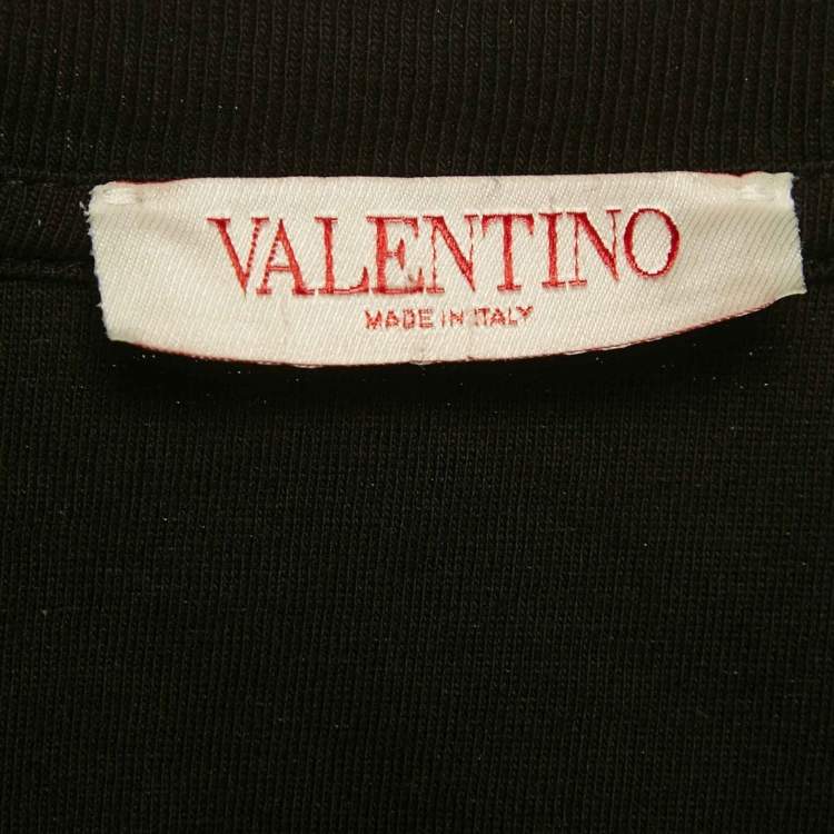 Pre Owned Valentino Black Floral Applique Jersey T-Shirt XXXL
