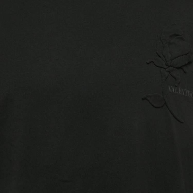 Pre Owned Valentino Black Floral Applique Jersey T-Shirt XXXL