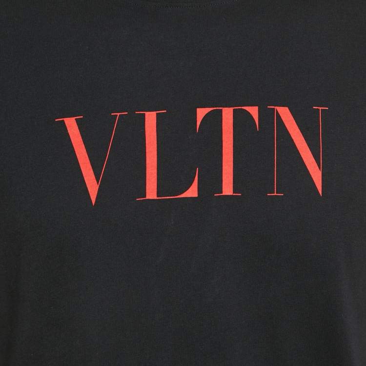 Pre Owned Valentino Black Logo Print Cotton T-Shirt M