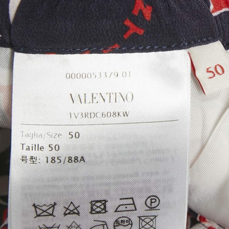 Pre Owned Valentino Red/Blue Printed Silk Shorts L