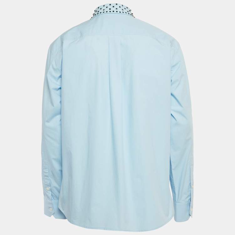 Pre Owned Valentino Blue Rockstead Embellished Cotton Shirt XL