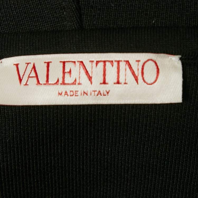 Pre Owned Valentino Black Logo Print Cotton Hooded Sweatshirt XL 