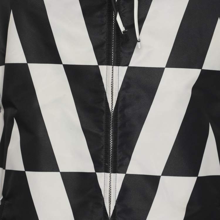 Pre Owned Valentino Black/White Monochrome Nylon V Logo Hoodie Jacket S
